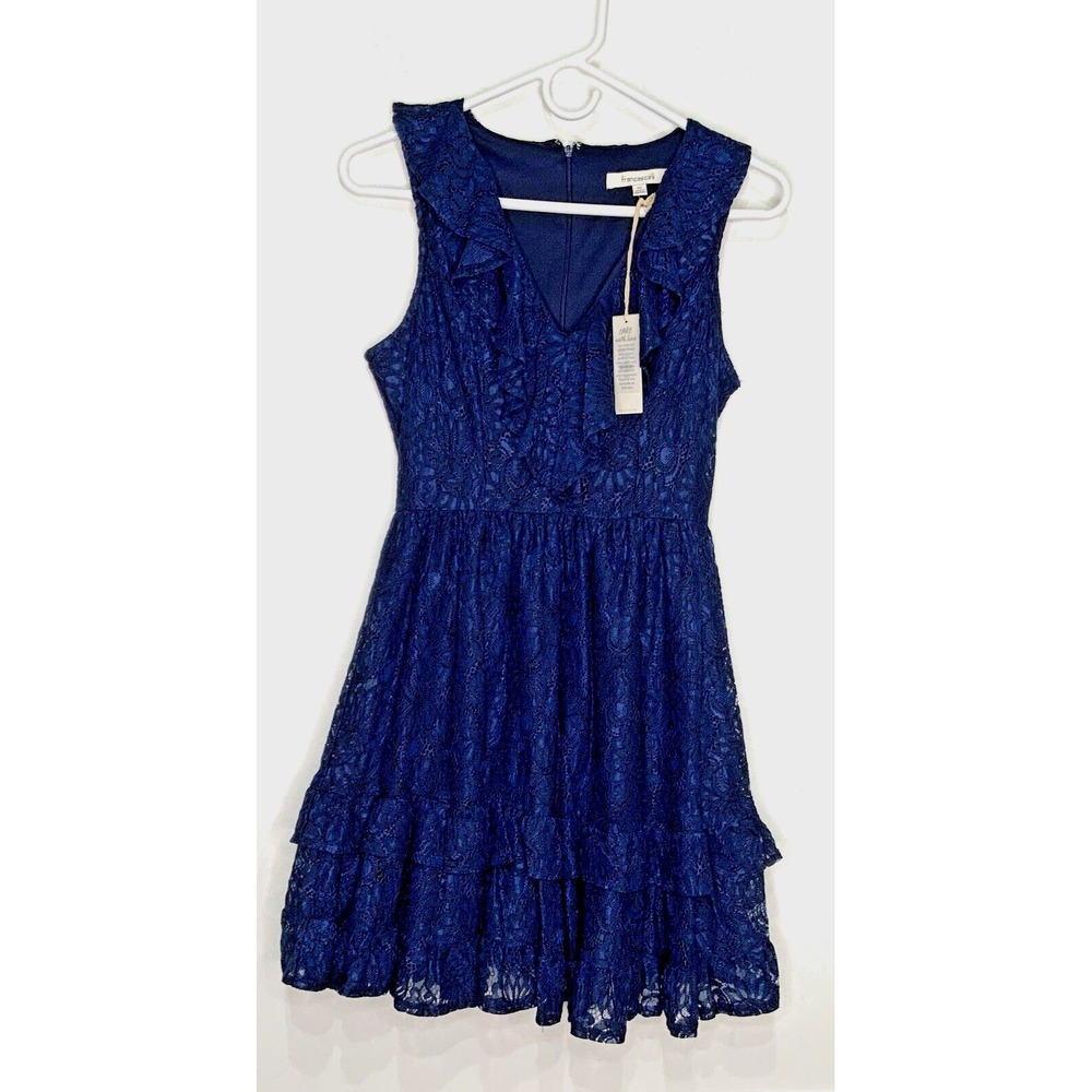 Francesca's Women's Eyelet Ruffle Dress Sleeveless Lined Blue Size XS NEW